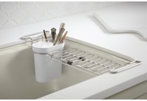 Kohler K-5473-0 Multi-Purpose Over-The-Sink Drying Rack, Caddy with Kitchen Towel Bar Holder, Soaking Cup. Expandable 14.6" to 17.6", White - Image 5