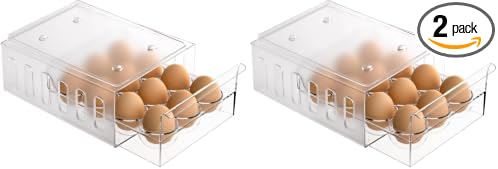 Egg Holder for Refrigerator Drawer Type Egg Container for Refrigerator BPA Free Fridge Organizer-12 Egg Storage,Stackable (Pack of 2) by Ettori