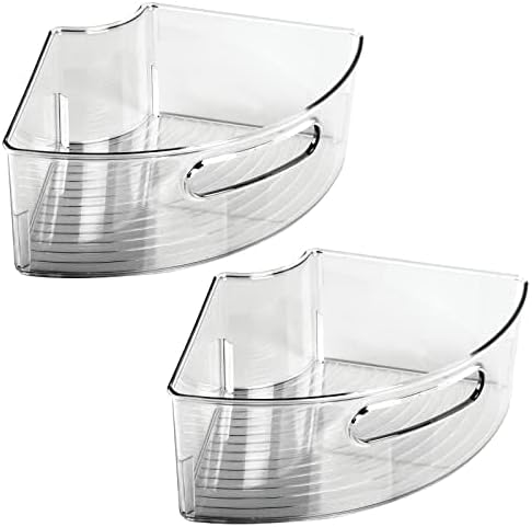 mDesign Plastic Lazy Susan Cabinet Storage Bin with Front Handle for Kitchen Countertop, Pantry, Shelf, Fridge Organization - Hold Food, Drinks, Snacks - Ligne Collection - 2 Pack - Smoke Gray Tint by mDesign