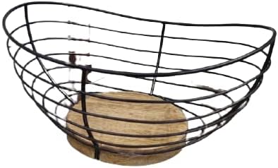 Modern Farmhouse Fruit Basket for Kitchen Counter, Vintage Wire and Wooden Base Fruit Bowl for Kitchen Decor, Fruit & Vegetables Storage Basket/Bowl - Image 5