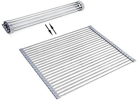 Ahyuan Roll up Dish Drying Rack Over The Sink Kitchen Roll up Sink Drying Rack Portable Dish Drainer Foldable Dish Drying Rack (Warm Gray, 20.5''X16.9'') - Image 5