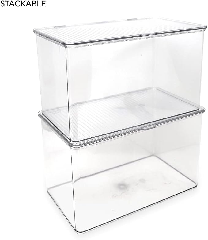 Isaac Jacobs Large Stackable Organizer Bin (10.75” x 6.5” x 6.1”) | With Hinged Lid, Clear Storage Box Home Office School Fridge Bathroom Kitchen Pantry Container BPAFree Food Safe - Image 4