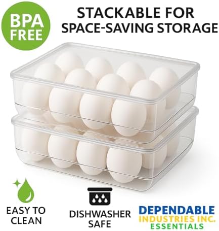 Dependable Industries inc. Essentials Stackable Plastic Egg Holder for Refrigerator with Lid – Clear 12 Count Fridge Egg Container, BPA Free Egg Storage Organizer Bin (Pack of 3) - Image 2
