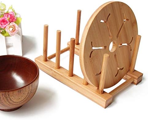 Bamboo Wooden Dish Rack Drying for Kitchen Dish/Plate/Bowl/Cup/Pot Lid/Book | Drainboard Cutting Board/Pot Lid Organizer for Kitchen, Living Room, Study, Display Cabinet Bowl - Image 4