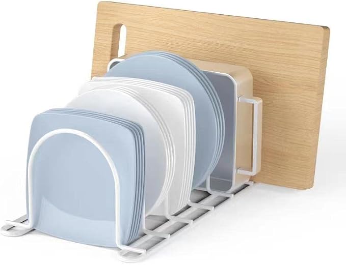 JAQ Plate Rack for Cabinet, 10.5" Vertical Dish Organizer for Plates, Pot Lids, Cutting Boards & Baking Sheets, Metal Kitchen Cabinet Organizer (1-Pack, White) - Image 2