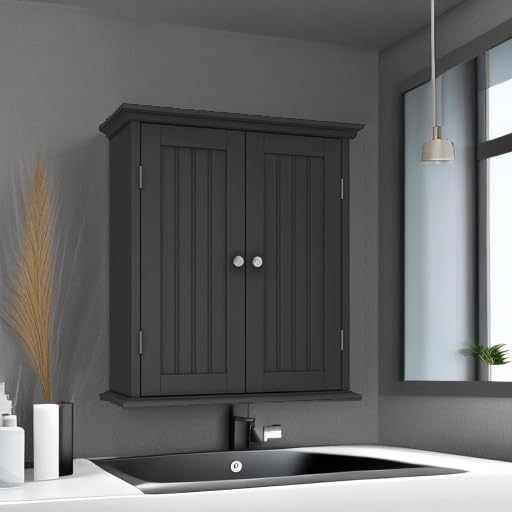 ChooChoo Bathroom Wall Cabinet with 2 Doors, Over The Toilet | 8.8"D x 21.1"W x 24"H, Medicine Cabinet, Adjustable Shelves, Cupboard, Black - Image 5