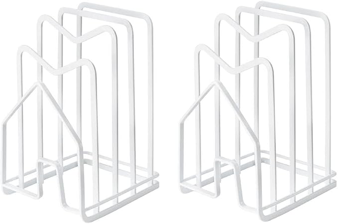 SUNFICON 2 Pack White Cutting Board Holder Rack Pot Pan Lids Holder Chopping Board Organizer Thin Bakeware Tray Dry Display Stand Kitchen Countertop Cabinet Office by SUNFICON