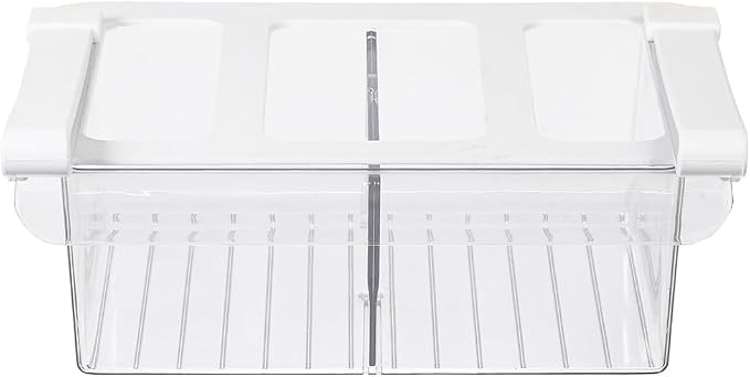 Glad Pull Out Fridge Drawer Organizer - Clip-On Under Shelf Refrigerator & Pantry Storage Bin with 2 Compartments for Fruit, Vegetables, and Deli Meat Drawer - BPA Free Clear Plastic - Image 7