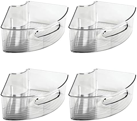 mDesign Plastic Lazy Susan Cabinet Storage Bin with Front Handle for Kitchen Countertop, Pantry, Shelf, Fridge Organization - Hold Food, Drinks, Snacks - Ligne Collection - 4 Pack - Smoke Gray by mDesign