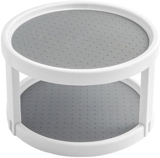 2 Tier Non Skid Spice Rack Turntable, 10 Inch Spinning Organizer, Non Skid Lazy Susan Turntable, 360° Rotating Seasoning Organizer for Kitchen, Pantry Cabinet, Refrigerator, Bathroom, Gray & White by Himilucky