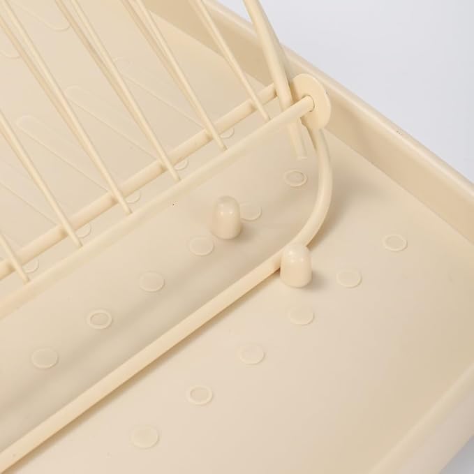 Folding Dish Drying Rack with Drip Tray with Drip Tray, 2 Tiers | Collapsible Dish Drainer, Large Capacity, Adjustable Expandable Wire Construction, For Kitchen Counter Easy Assembly, Cream - Image 6