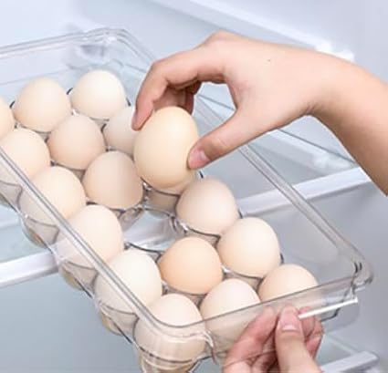 Egg Holder for fridge with Lid, Clear Plastic Egg Storage Container Refrigerator Organizer Bins, Stackable Tray Holds 18 Eggs Trays Storage (1 pack, 18 Eggs) - Image 9
