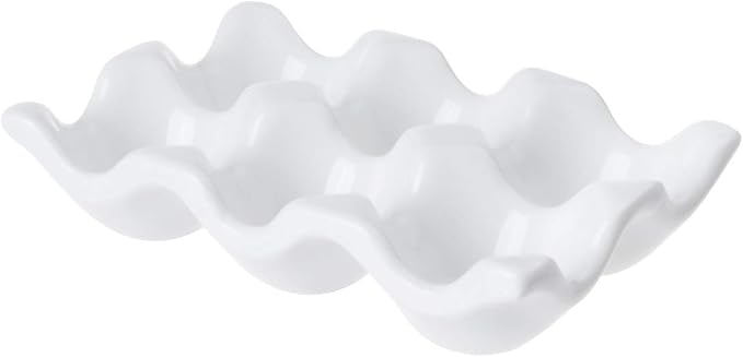 Ceramic 6 Cups Egg Tray - Half Dozen Porcelain Egg Holder Container Keeper Storage Organizer Decorative Serving Dish Plate for Refrigerator Fridge Countertop Display Kitchen Home (White) - Image 3