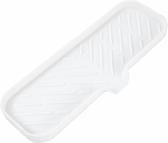 MicoYang Silicone Soap Dish with Drain Spout — Self-Draining Double Sink Organizer Tray for Kitchen & Bathroom, Dispensers, Sponges & Soap Holder, Non-Slip & Dishwasher Safe, White (Large, 12"×4") by MicoYang