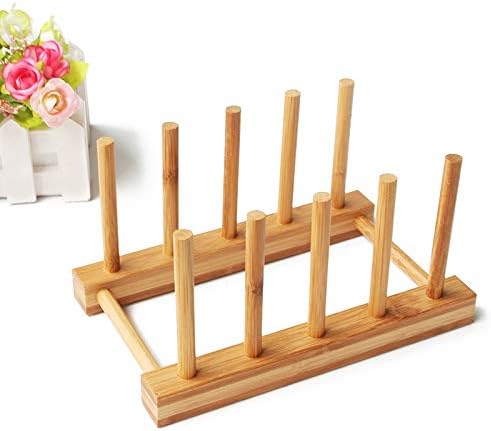 Bamboo Wooden Dish Rack Drying for Kitchen Dish/Plate/Bowl/Cup/Pot Lid/Book | Drainboard Cutting Board/Pot Lid Organizer for Kitchen, Living Room, Study, Display Cabinet Bowl - Image 6