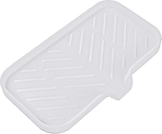 MicoYang Silicone Soap Dish with Drain Spout — Self-Draining Sink Organizer Tray for Bathroom & Kitchen, Sponges, Dispensers & Soap Holder, Non-Slip & Dishwasher Safe, White (Medium, 9.6"×5.3") by MicoYang