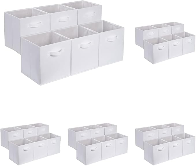 Amazon Basics Collapsible Fabric Storage Cubes Organizer with Handles,Sturdy,White,10.5-x-10.5-x-11-inch,6 Count (Pack of 5) by AmazonBasics