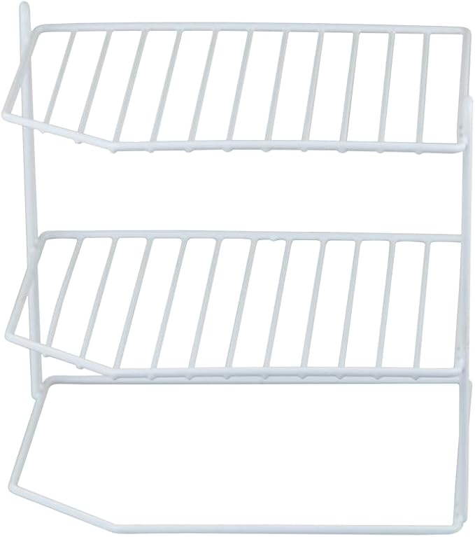 Home Basics Corner Rack, White, Vinyl Coated Steel, Rust Resistant, 2-Tier Shelf, Keeps Spices and Cups Organized, 9x9x8.5in - Image 2