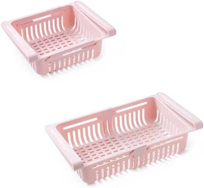 2PCS Refrigerator Drawer Organizer,Retractable Fridge Drawer Organizer Pull out Storage Box Refrigerator Bins Refrigerator Shelves for Egg Fruit Vegetable Seafood(Pink) by Unknown