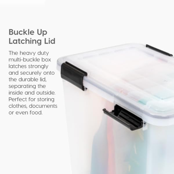IRIS USA 4-Pack 41 Qt Storage Bins with Gasket Lids, Clear/Black | WeatherPro seal helps protect bulky items for moving, garage, attic and basement storage - Image 3