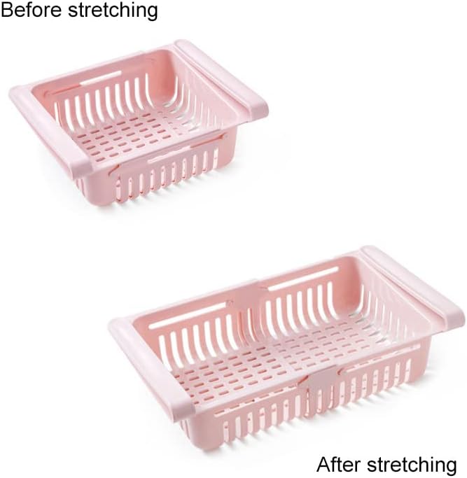 2PCS Refrigerator Drawer Organizer,Retractable Fridge Drawer Organizer Pull out Storage Box Refrigerator Bins Refrigerator Shelves for Egg Fruit Vegetable Seafood(Pink) - Image 5