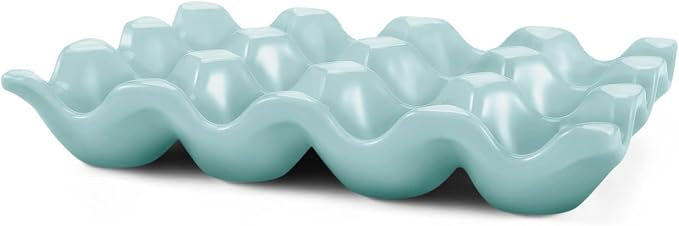 Flexzion Ceramic 12 Cups Egg Tray - Whole Dozen Porcelain Egg Holder Container Keeper Storage Organiser Decorative Serving Stand Serveware for Refrigerator Fridge Countertop Display Kitchen - Image 2
