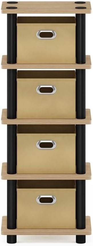 Furinno Turn-N-Tube Toolless 4-Tier Storage Shelves, Oak - Image 4