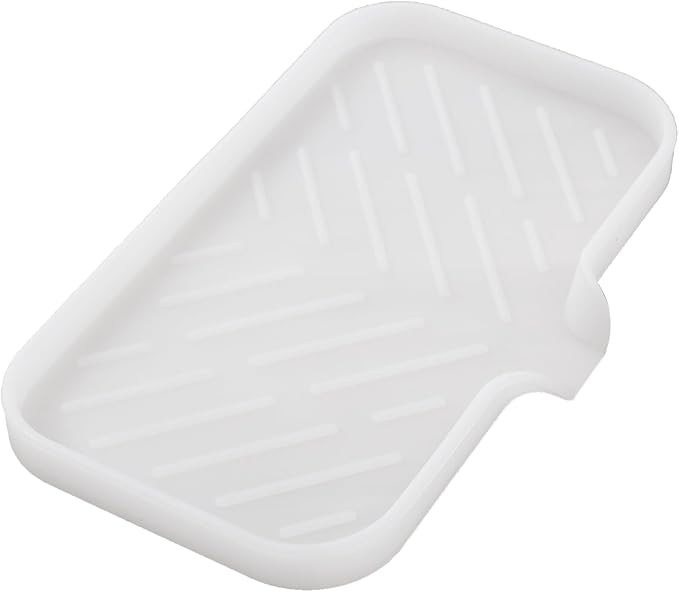 MicoYang Silicone Soap Dish with Drain Spout — Self-Draining Sink Organizer Tray for Bathroom & Kitchen, Sponges, Dispensers & Soap Holder, Non-Slip & Dishwasher Safe, Translucent (Medium, 9.6"×5.3") by MicoYang