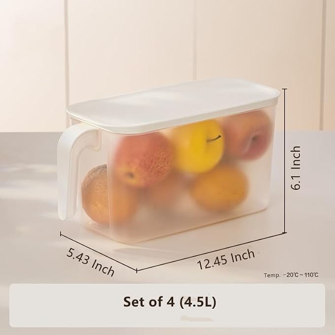 MineDecor 4 Pack 4.5L Plastic Storage Containers Square Food Storage Organizer Stackable Refrigerator Organizer Handle Kitchen Containers with Lids for Fruits Vegetables Meat Egg - Image 3