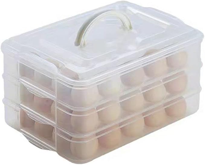 Egg Storage Container for Refrigerator, 3-Layer Deviled Egg Tray, Stackable Fridge Egg Organizer with Lid and Handle, Extra Large Holder, 60 Count Eggs Keeper(transparent 3 layer) | 3-Layer, 60 eggs, Stackable Storage Holder with Handle for Refrigerato... by TIANCHEN