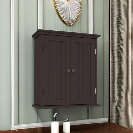 ChooChoo Bathroom Wall Cabinet with 2 Doors, Over The Toilet | 8.8"D x 21.1"W x 24"H, Medicine Cabinet, Adjustable Shelves, Cupboard, Espresso - Image 5