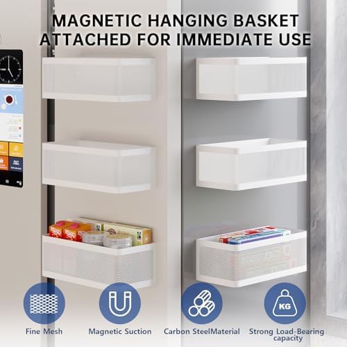 1 Pcs Magnetic Spice Rack For Refrigerator, White, 13.8''L*5.1''W*3.9''H | Strong Magnetic, 16.5-Lb Load, Hanging Shelf, Wall Mount, Kitchen Gadgets Shelves, Magnet Organization - Image 3