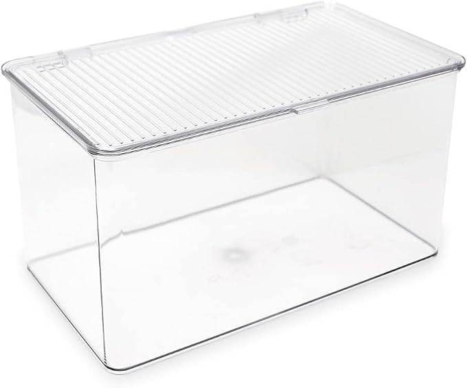Isaac Jacobs Large Stackable Organizer Bin (10.75” x 6.5” x 6.1”) | With Hinged Lid, Clear Storage Box Home Office School Fridge Bathroom Kitchen Pantry Container BPAFree Food Safe by IsaacJacobs