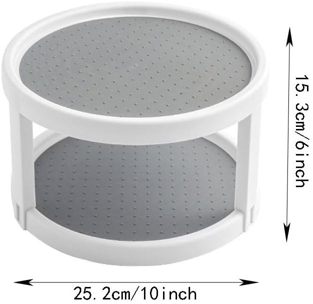 2 Tier Non Skid Spice Rack Turntable, 10 Inch Spinning Organizer, Non Skid Lazy Susan Turntable, 360° Rotating Seasoning Organizer for Kitchen, Pantry Cabinet, Refrigerator, Bathroom, Gray & White - Image 4