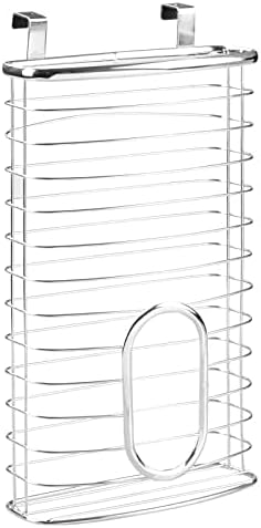 mDesign Steel Hanging Cabinet Storage Organizer Holder for Kitchen, Pantry - Holds Plastic, Sandwich, Garbage, Grocery and Trash Bags; Wrap, Foil, Pack - Spira Collection - Chrome by mDesign