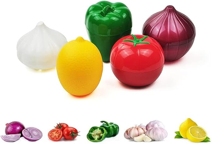 JOSON 5-Piece Vegetable and Fruit Storage Set, BPA-Free Reusable Refrigerator Food Keeper for Peppers, Onions, Tomatoes, Lemons, and Garlic - Image 2
