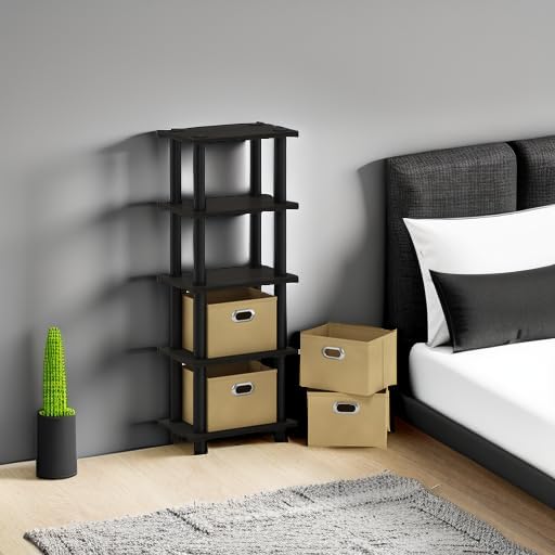 Furinno Turn-N-Tube Toolless 4-Tier Storage Shelves, Espresso | Narrow Open Frame Book Shelf with Storage Bins, for Organization, for Living Room, Garage, Home Office - Image 2
