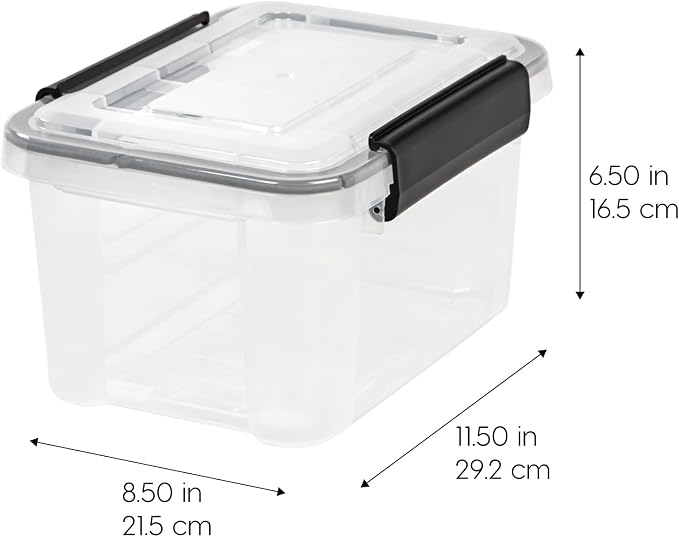 IRIS USA 6-Pack 6 Qt Storage Bins with Gasket Lids, Clear/Black | WeatherPro seal protects shoes, crafts, documents and supplies from dust and moisture - Image 2