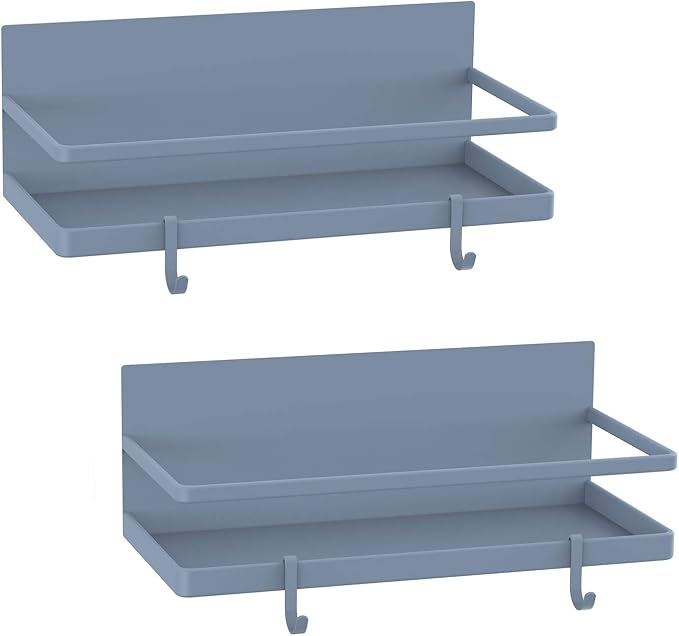 Magnetic Spice Rack, Strong Magnetic Shelf with 2 Removable Hooks, Perfect Space Saver for Small Kitchen/Apartment, Awesome Metal Cabinet for Holding Spices, Jars, Bottle, Beve(Grey, 2Pack) by THIPOTEN