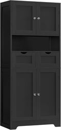 Iwell 57.8" H Tall Storage Cabinet with 2 Drawers & 2 Adjustable Shelves, Kitchen Cabinet with 4 Doors, Tall Cabinet for Living Room, Dining Room, Entryway, Black by IWELL