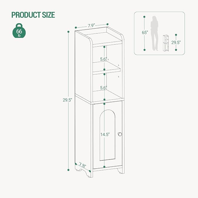 Hzuaneri Bathroom Storage Cabinet, Narrow Toilet Paper Cabinets with Doors | Small Corner Floor Cabinet with Doors and Adjustable Shelf, Bathroom Organizer for Small Spaces, Rustic Brown BC19701X - Image 2