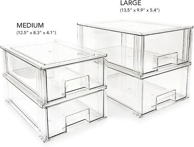 Isaac Jacobs Large Stackable Organizer Drawer (13.5” x 9.9” x 5.4”), Clear Plastic Storage Box, Pull-Out Bin, Home, Office, Closet & Shoe Organization, BPA-Free, Food/Fridge/Freezer Safe (Large) - Image 6