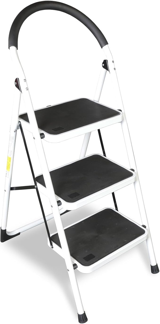 Jack Boss 3 Step Ladder, Folding Lightweight Step Stool with Wide Anti-Slip Pedal for Home, Office, Kitchen and Garage, Service Height 27.2 inch, 400 lbs Capacity by JACKBOSS