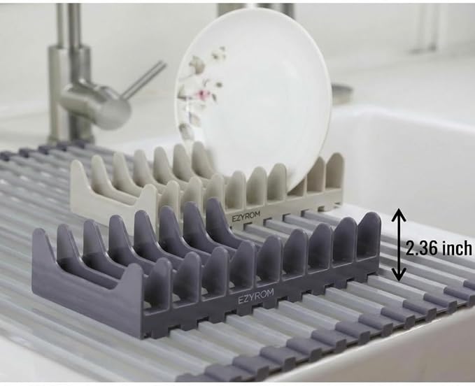Large Aluminum Roll Up Dish Drying Rack 20.5" x 13" with Dish Holder | Square aluminum bars, Available in 3 sizes & 2 colors, Rolls up for easy storage, Removable dish holder, Heat resistant - Image 8