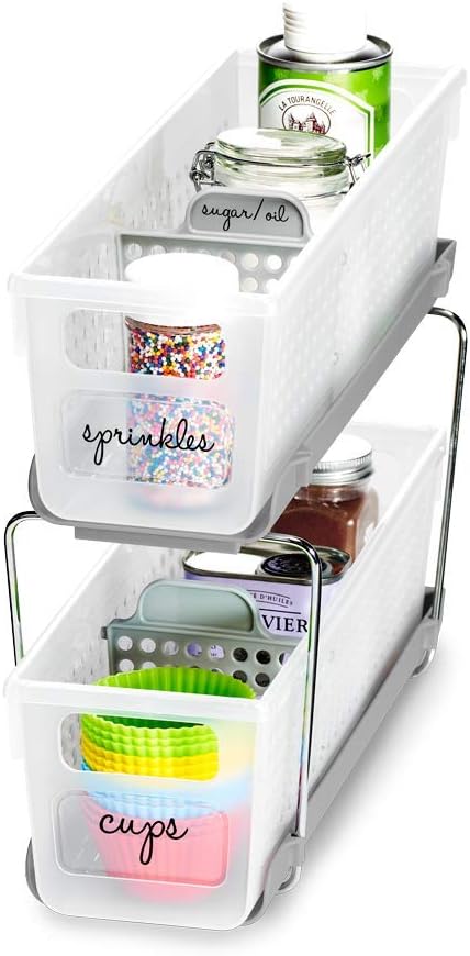 madesmart Mini 2-Tier Organizer, Multi-Purpose Slide-Out Storage with Handles and Dividers for Home and Bath, Frost | pull out bins, adjustable dividers, tiered access, cleaning supplies, under sink use, pantry bottles, woman owned - Image 6