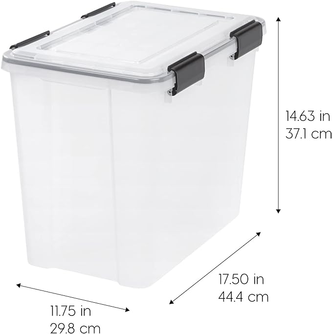IRIS USA 4-Pack 32 Qt Storage Bins with Gasket Lids, Clear/Black | WeatherPro seal protects everyday essentials in closets, offices and laundry rooms - Image 2