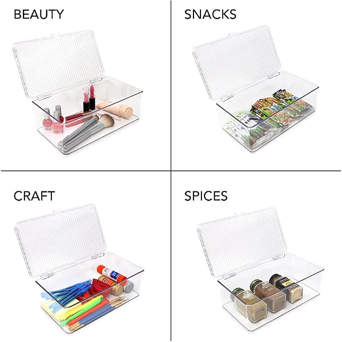 Isaac Jacobs Medium Stackable Organizer Bin (10.75”x6.5”x3.7”) | With Hinged Lid, Clear Storage Box Home Office School Fridge Bathroom Kitchen Pantry Container BPAFree Food Safe - Image 2