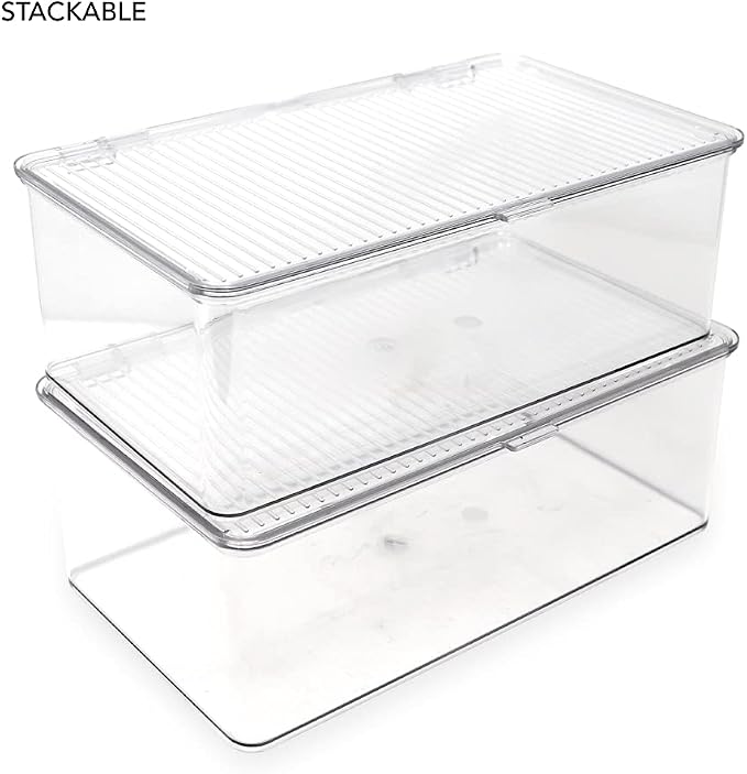 Isaac Jacobs Medium Stackable Organizer Bin (10.75”x6.5”x3.7”) | With Hinged Lid, Clear Storage Box Home Office School Fridge Bathroom Kitchen Pantry Container BPAFree Food Safe - Image 4