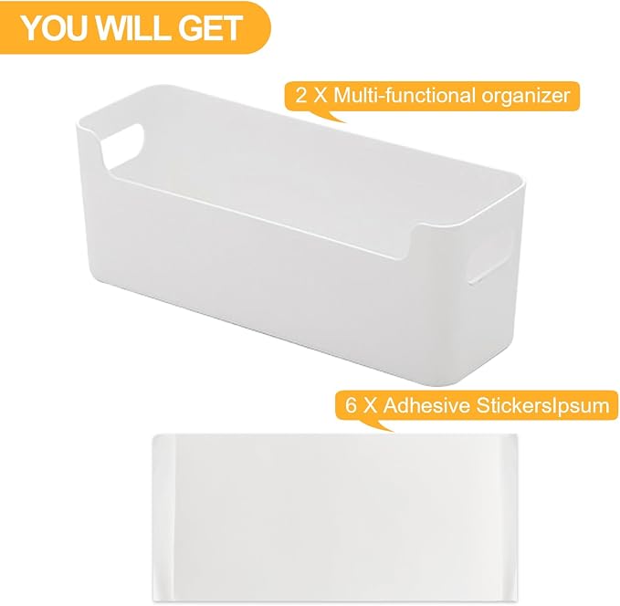 2 Pack Cabinet Organizer Storage, Adhesive Over Cabinet Door Organizer, No Drilling Space Saver Plastic Storage Containers Multi-Use for Kitchen Bathroom Office Bedroom, White - Image 2