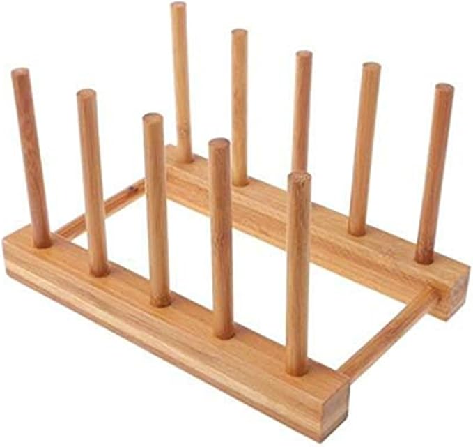 Bamboo Wooden Dish Rack Drying for Kitchen Dish/Plate/Bowl/Cup/Pot Lid/Book | Drainboard Cutting Board/Pot Lid Organizer for Kitchen, Living Room, Study, Display Cabinet Bowl by YWSHF